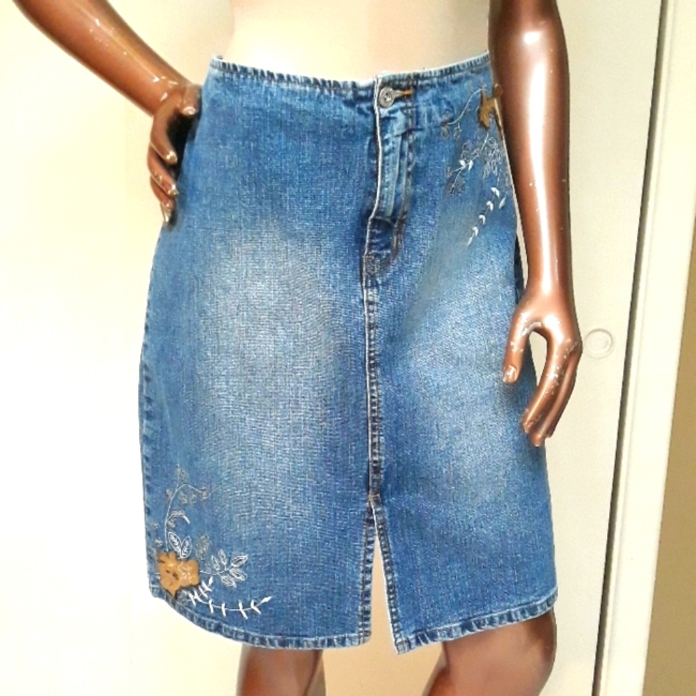 LA Blues Washed Denim Embellished Skirt - Picture 1 of 3